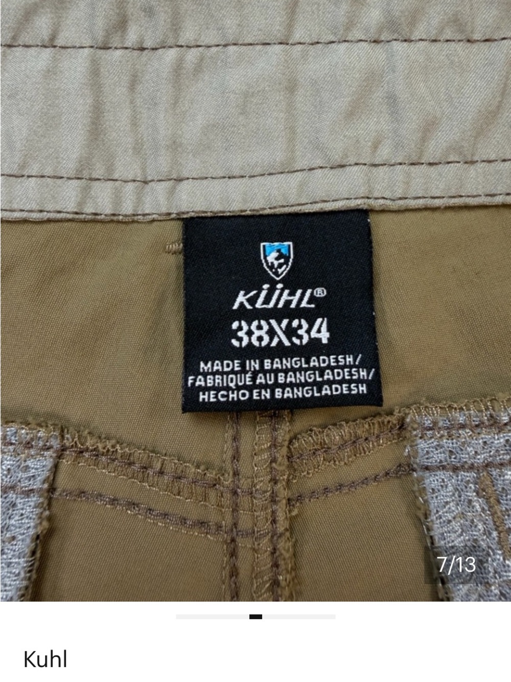 Kuhl Men’s Renegade Chino Hiking Pants Khaki Brown Size 38/34 - Picture 5 of 6